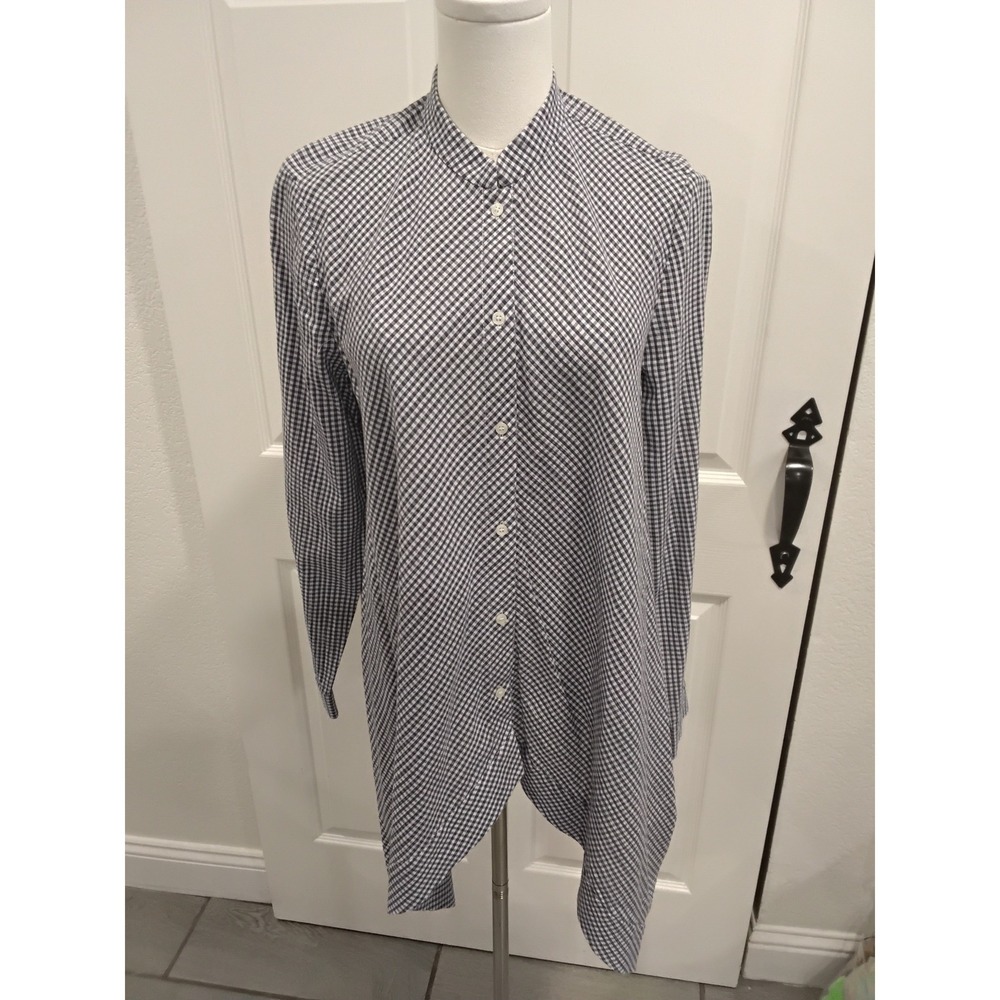 Anne Klein Womens Gingham Check Button Up Long Sleeve‎ Shirt Blue White Size M